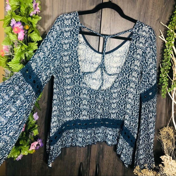 _🌼3/$30🌼Vintage Havana Printed Long Sleeve Open Back Top Medium - Picture 14 of 16